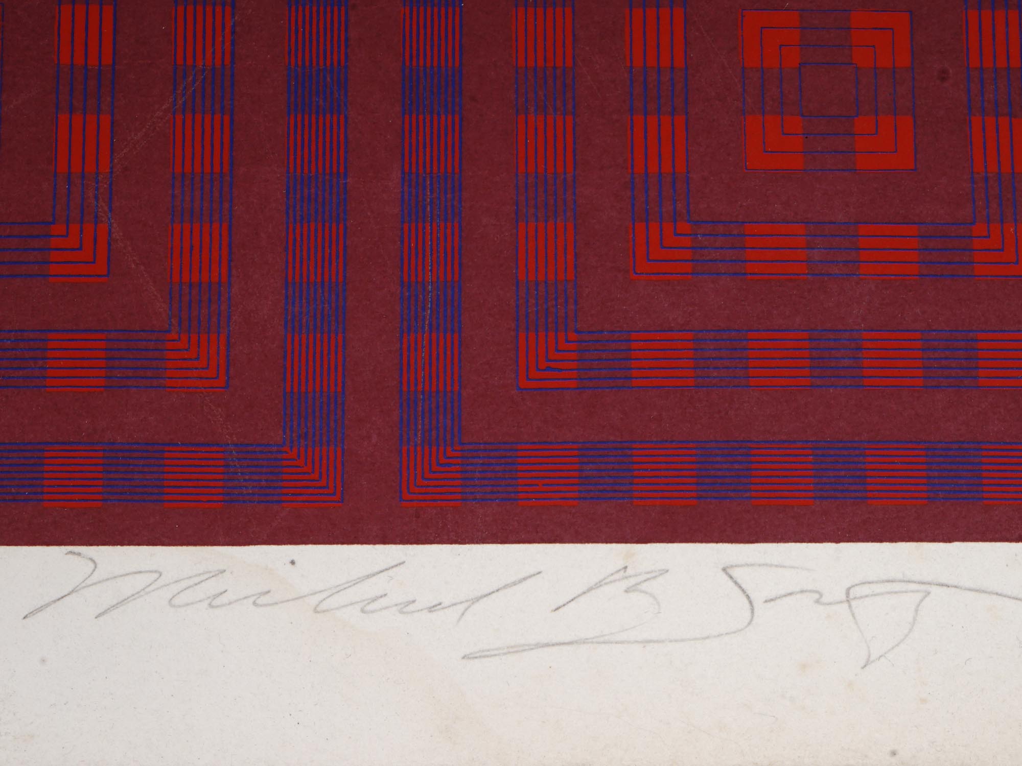 OP ART PRINT ON BOARD BLUE AND RED HANDSIGNED PIC-4